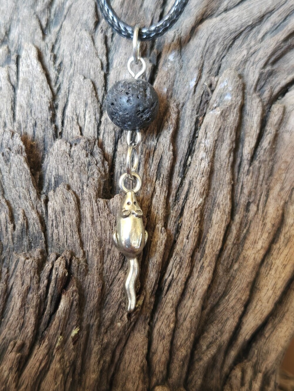 Aromatherapy Mouse Necklace – Lava Stone Diffuser Pendant – 17" Cord